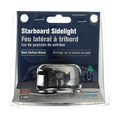 attwood NV2012SSG-7 LightArmor - Luz Lateral de Montaje en Cubierta de navegación de 2 Millas, iluminación LED Verde, Carcasa Redonda de Acero Inoxidable