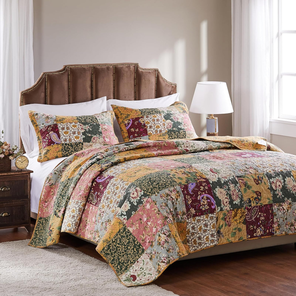 Greenland Home - Juego de edredón de Retazos 100% algodón, Campo/Cabaña, Multicolor, 3-Piece King/Cal King, 1
