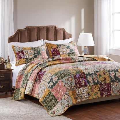 Greenland Home - Juego de edredón de Retazos 100% algodón, Campo/Cabaña, Multicolor, 3-Piece King/Cal King, 1