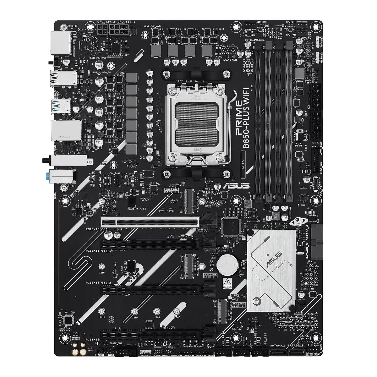 ASUS Prime B850-PLUS WiFi Tarjeta Madre AMD para tu PC de Trabajo y Juego | ATX, AMD AM5, DDR5 hasta 8000+ (OC), PCIe 5.0 x16, 3 ranuras M.2 (1 PCIe 5.0), VRM 8+2+1, WiFi 6E, LAN 2.5Gb, USB-C 10Gbps