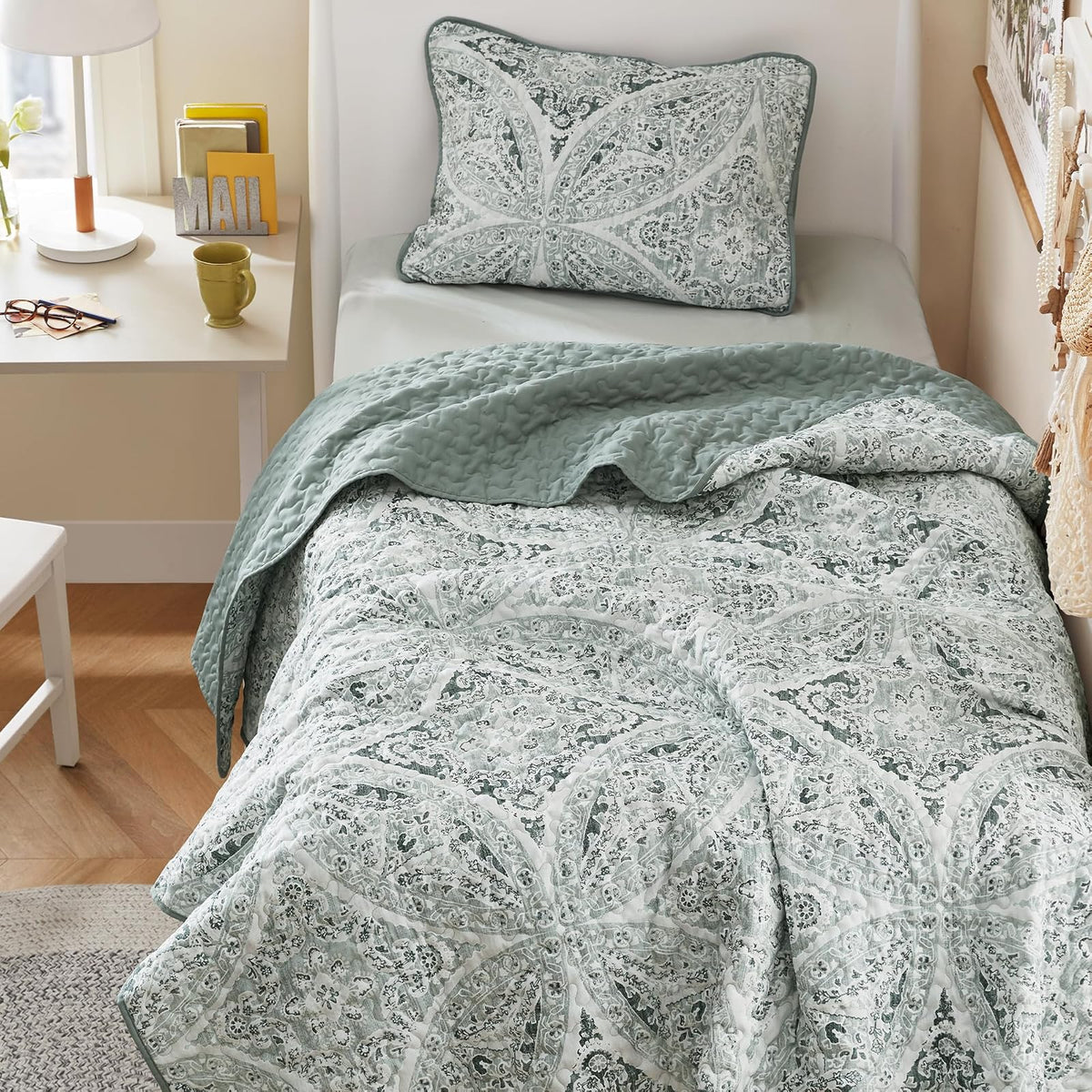 Comfort Spaces - Juego de edredón Estilo Bohemio para Cama Individual Reversible con diseño de Fideos para Todas Las Estaciones, Ligera, Colcha de Invierno, Fundas de Almohada, Gloria, Individual o