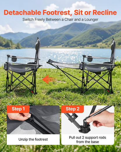 VEVOR Silla de Camping Plegable, 4 Posiciones Ajustables, Silla Reclinable y Portátil con Reposapiés y Reposacabezas, Tejido de Malla, Capacidad de Carga de 100 kg, para Playa y Patio, Gris