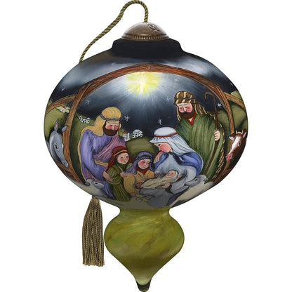 Ne'Qwa Art Adorno de Vidrio soplado Pintado a Mano, Nativity O Come Let Us Adore Him