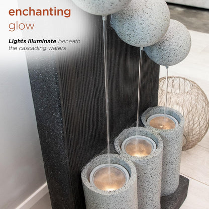 Alpine Corporation 37" Tall Indoor/Outdoor 3-Tier Modern Infinity Calming Floor Fountain with LED Lights, Gray