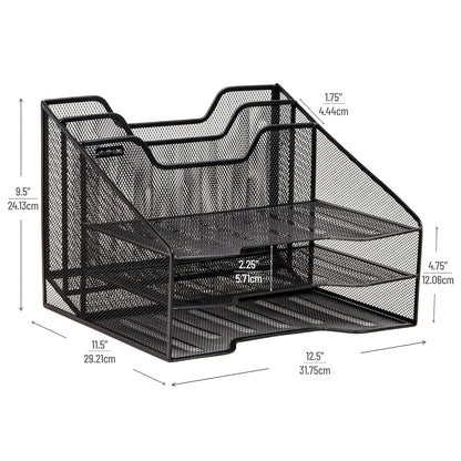 Mind Reader 2MESHBOX5-BLK Mesh Desk Organizer 5 Trays Desktop Document Letter Tray for Folders, Mail, Stationary, Desk Accessories, 2 Pack, Black