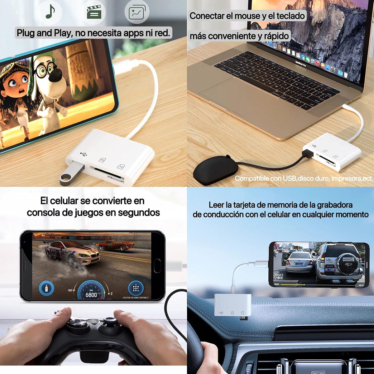 3 en 1 Lector de Tarjetas USB C a SD, Lector de Tarjetas de Memoria Micro SD, Lector de Tarjetas SD/Micro SD/USB 3 en 1 Tipo C Kit Conexión de Cámara USB 3 en 1