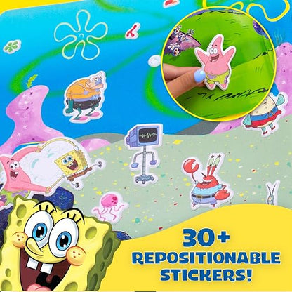 Spongebob - Juego de pegatinas hinchadas, incluye más de 30 calcomanías reutilizables y escenas de juego, libro de actividades de viaje reutilizable para niños, libro de actividades para niños