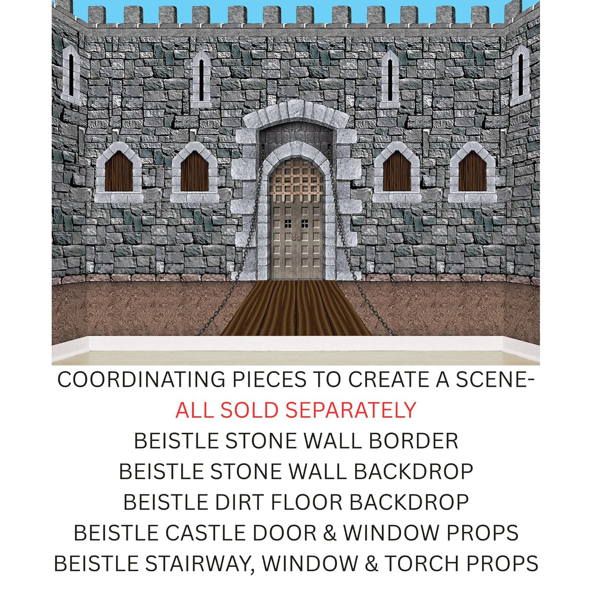 Beistle Telón de Fondo de Pared de Piedra, Paquete de 3 – Extragrande 4' x 30' Decoraciones de Pared Medieval de Plástico para Fiestas de Halloween, Eventos Temáticos de Castillo, Casas Embrujadas