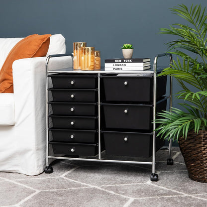 Mind Reader Rolling Cart with Drawers, Utility Cart, Craft Storage, Kitchen, Metal, 24.25"L x 15.25"W x26.25"H, Black, Silver