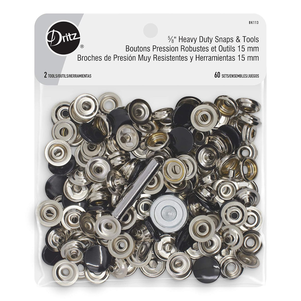Dritz Heavy Duty 5/8 pulgadas negro incluye broches y sujetadores de herramientas, 5/8 pulgadas, 60 juegos - Alto desempeño - Negro - 5 - 8", 60 Sets