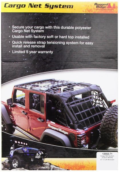 Rugged Ridge - Red de Carga, Color Negro | 13552.71 | Se Adapta a Jeep Wrangler JK de 4 Puertas 2007-2018