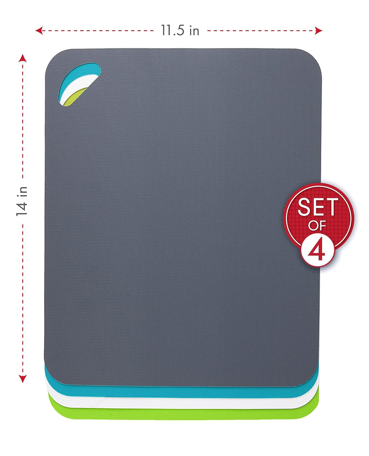 Dexas - Juego de 4 tablas de cortar resistentes para cocina, juego de 4 tablas de cortar de plástico antideslizante, 11.5 x 14 pulgadas, gris, turquesa, blanco, verde juego de utensilios de cocina