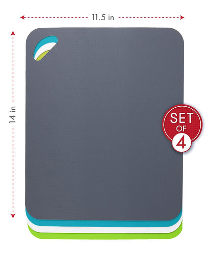 Dexas - Juego de 4 tablas de cortar resistentes para cocina, juego de 4 tablas de cortar de plástico antideslizante, 11.5 x 14 pulgadas, gris, turquesa, blanco, verde juego de utensilios de cocina