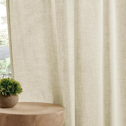 Joydeco - Cortinas de Lino para Sala de Estar, Cortinas filtrantes de luz de 84 Pulgadas de Largo, Juegos de 2 Paneles, Cortinas Blancas de Lino con Bolsillos para Barra Trasera (52 x 84 Pulgadas