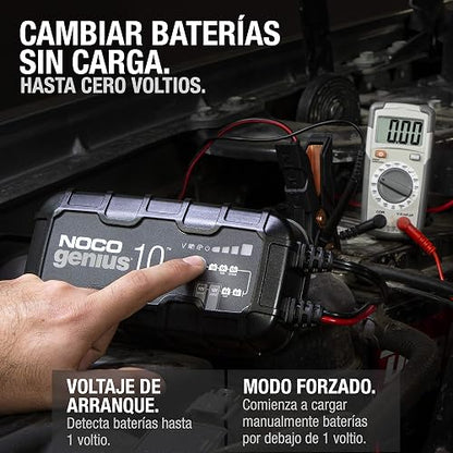 NOCO GENIUS10: Cargador de batería Inteligente 6V/12V 10A – Mantenedor automático, Cargador Lento y desulfatador con protección contra sobrecarga y compensación térmica – para baterías Plomo y Litio