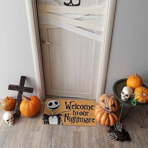 Gertmenian Nightmare Before Christmas - Felpudo de de 2 x 3 (Paquete de 2), Ideal para Zonas de Alto tráfico en Puerta Delantera, cochera, Entrada, Pesadilla de /Jack & Sally,