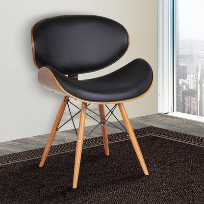 Armen Living Cassie Mid-Century Dining Chair in Walnut Wood and Black Faux Leather