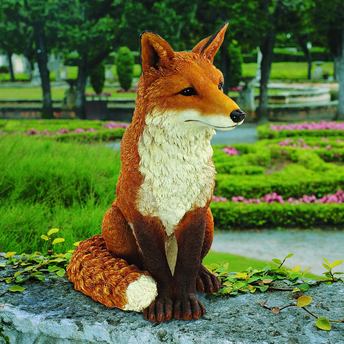 Design Toscano Simon The Woodland Fox Estatua de jardín para Interiores y Exteriores para Patio, Piscina o césped, 18 Pulgadas de Alto, Resina de Piedra fundida, Pintura roja y Naranja