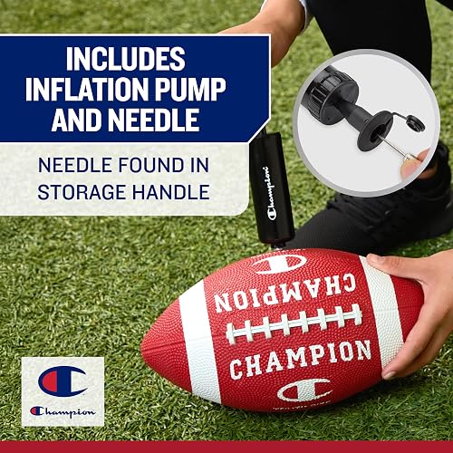 Champion Blitz Football, All-Weather Football, Enhanced Grip, Durable Rubber Cover and Molded Laces, for Outdoor Sports & Training, Includes 6 Ball Pump