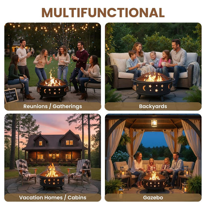 Pure Garden 50-106 Fire Pit Set, Wood Burning Pit Includes Screen, Cover and Log Poker