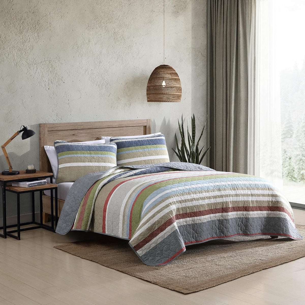 Eddie Bauer - Juego de edredón Reversible de algodón con Fundas a Juego, decoración Ligera del hogar para Todas Las Estaciones (Escalera de salmón Multi, King)
