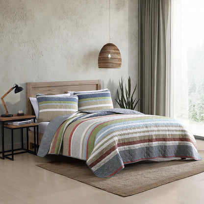 Eddie Bauer - Juego de edredón Reversible de algodón con Fundas a Juego, decoración Ligera del hogar para Todas Las Estaciones (Escalera de salmón Multi, King)