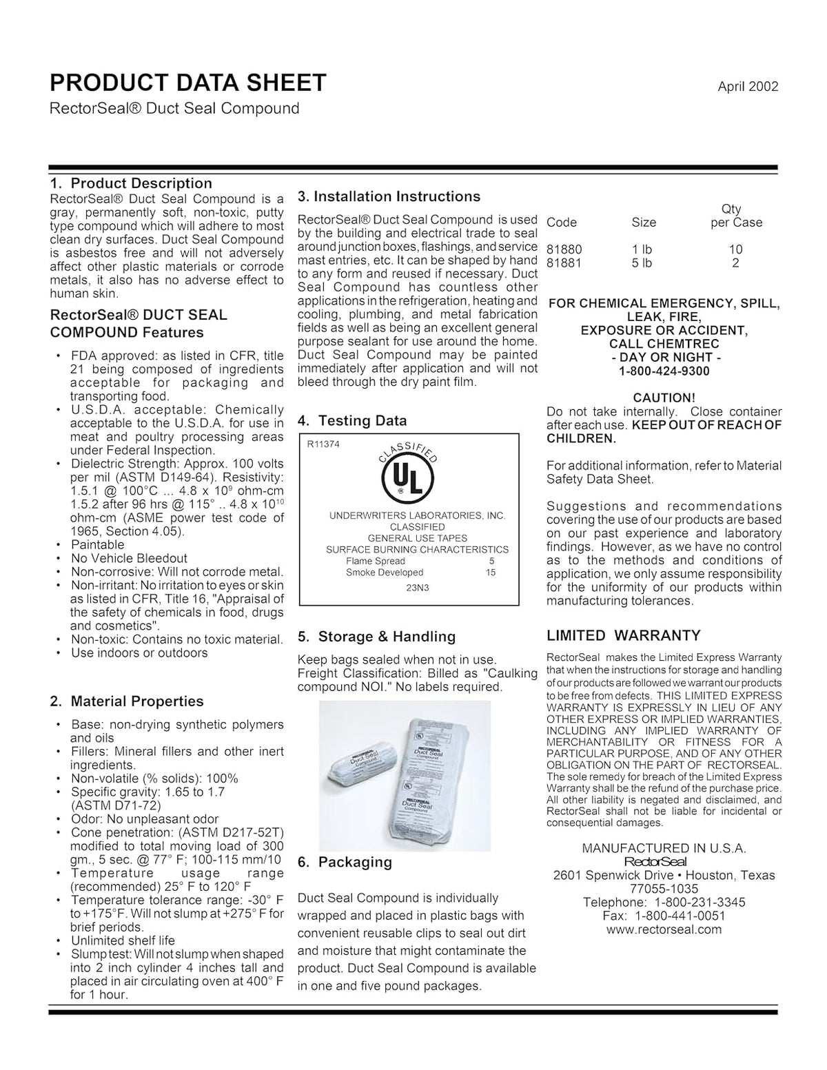 Rectorseal Conducto Sello Compuesto 81881 | 2.3 kg, gris, masilla flexible, uso interior y exterior