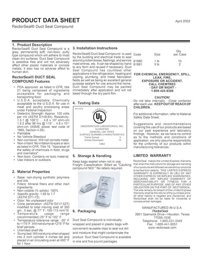 Rectorseal Conducto Sello Compuesto 81881 | 2.3 kg, gris, masilla flexible, uso interior y exterior