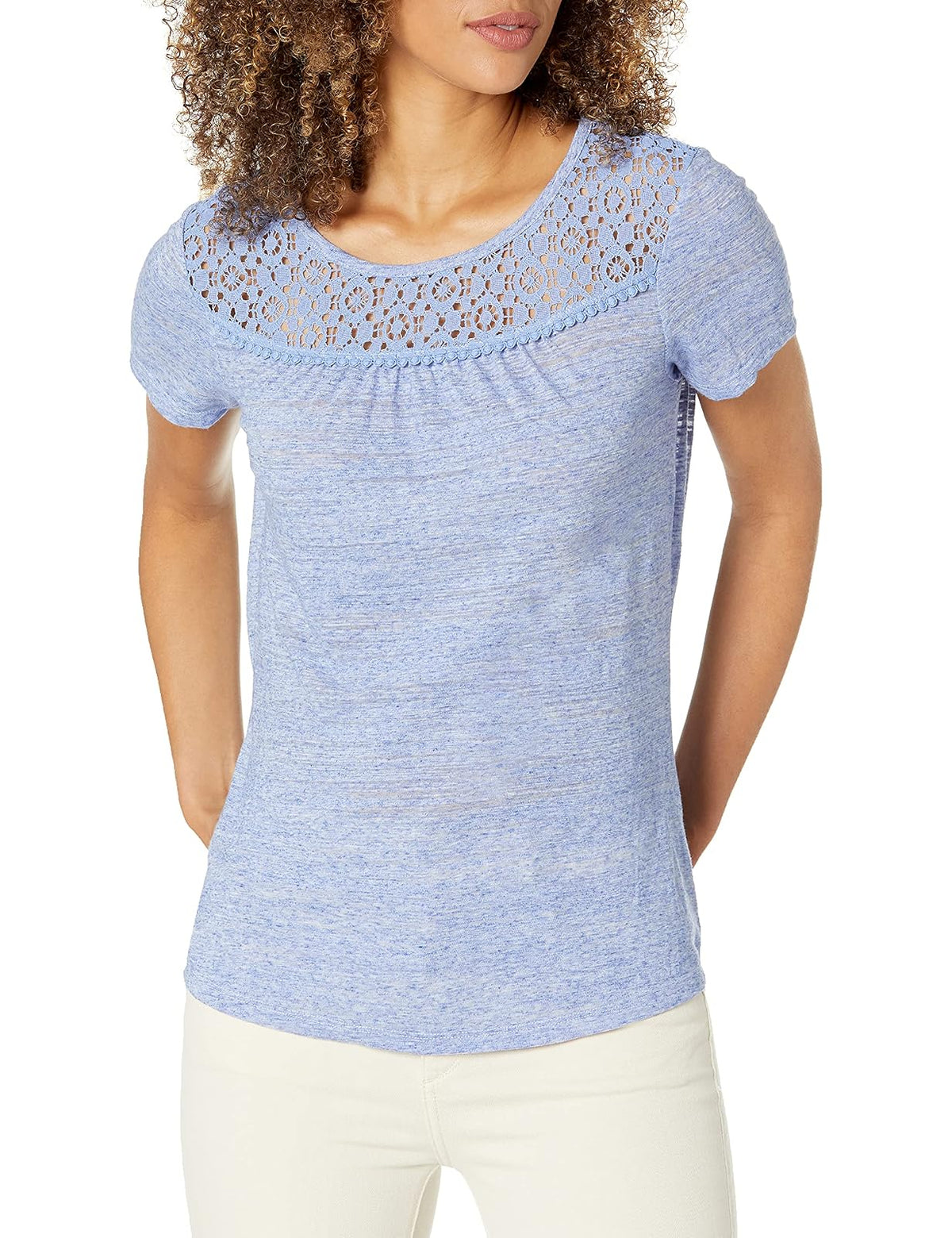 Hanes Short Sleeve Peasant Lace tee Blusas Mujer