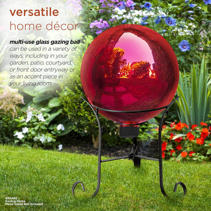 Alpine Corporation Globo de Vidrio para Interior/Exterior de 10" de Diámetro, Decoración de Jardín, Color Rojo
