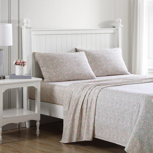 Laura Ashley - Juego de sábanas de algodón percal, Ligeras y Transpirables, Esenciales para recámara (Rosa ovestona, King)