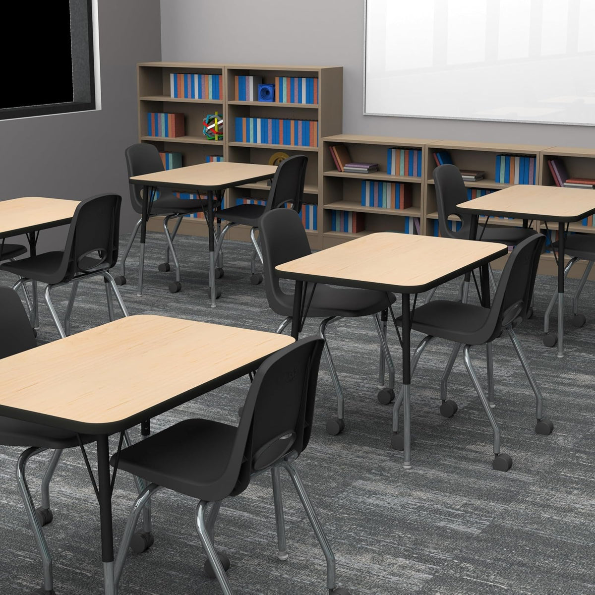 Factory Direct Partners - 10372-BK -10372 - Silla escolar móvil de 18 pulgadas con ruedas para niños, adolescentes y adultos; asiento ergonómico para aprendizaje en casa, aula u oficina, color negro (paquete de 2)