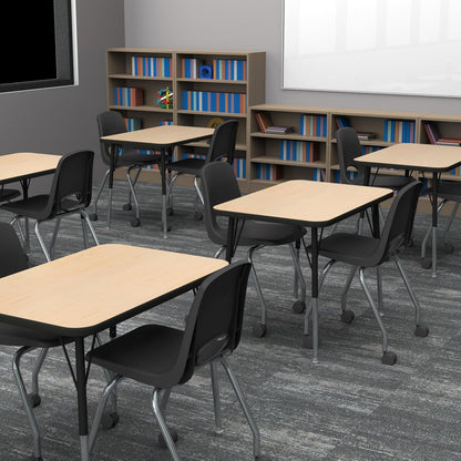 Factory Direct Partners - 10372-BK -10372 - Silla escolar móvil de 18 pulgadas con ruedas para niños, adolescentes y adultos; asiento ergonómico para aprendizaje en casa, aula u oficina, color negro (paquete de 2)