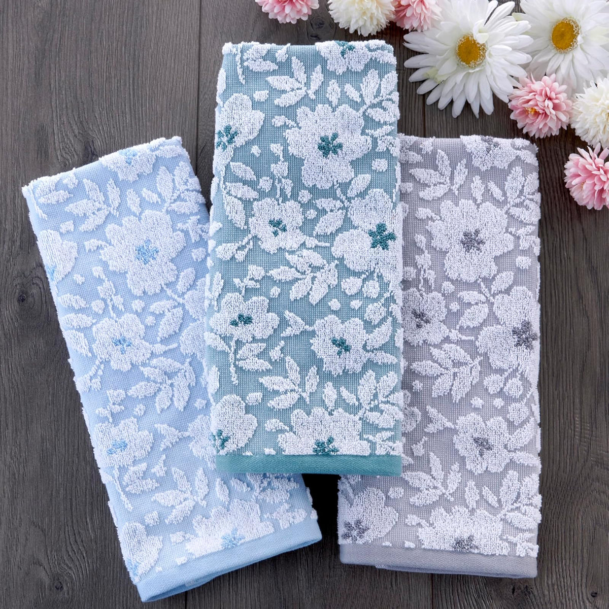 SKL Home - Juego de Toallas de Mano de Jacquard Floral, Color Verde Musgo, 2 Unidades