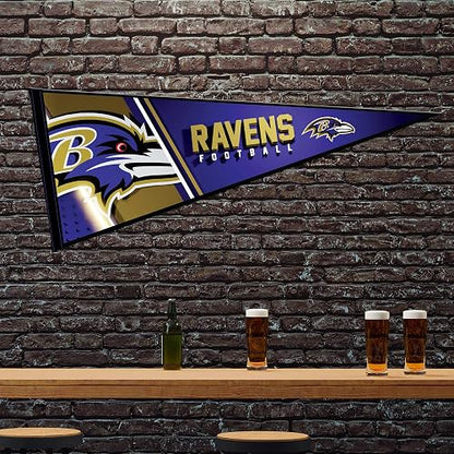 Rico Industries NFL Football Baltimore Ravens - Banderín para decoración de pared de fieltro de 12 x 30 pulgadas, ideal para decoración del hogar, habitación de cama, decoración de cuevas de hombre