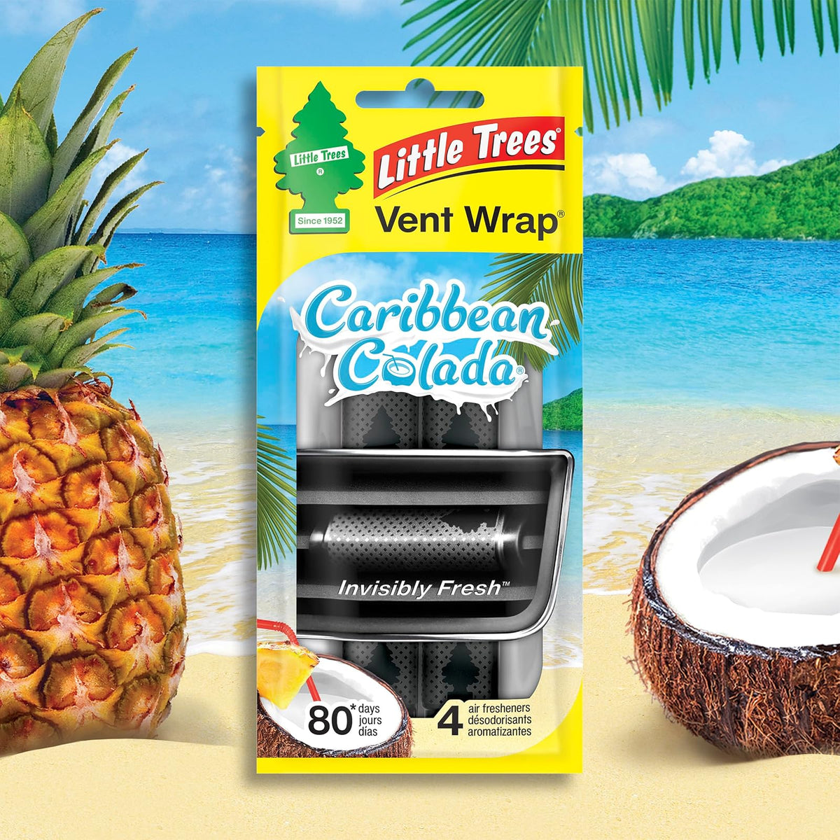 Little Trees Ambientador para Automóvil con Envoltura de Ventilación, Caribbean Colada (16 Ambientadores), CTK-52725-24