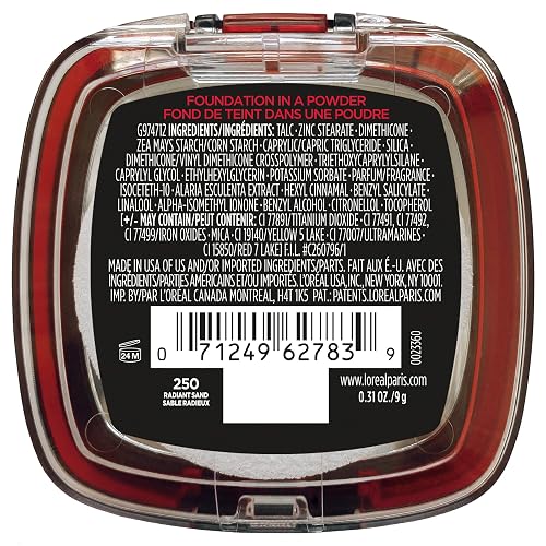L'Oréal Paris Infallible 24H Fresh Wear, Base de Maquillaje en Polvo con SPF 25+, Alta Cobertura con Acabado Mate, Larga Duración y Control de Brillo, Tono 250 Radiant Sand