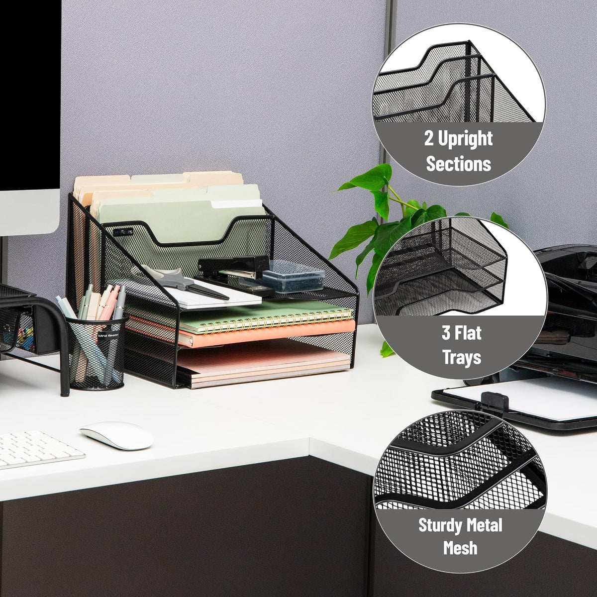 Mind Reader 2MESHBOX5-BLK Mesh Desk Organizer 5 Trays Desktop Document Letter Tray for Folders, Mail, Stationary, Desk Accessories, 2 Pack, Black