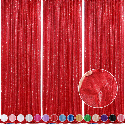 QueenDream Cortinas Rojas de Fondo de Lentejuelas de cumpleaños, Paquete de 3 Cortinas de 2 pies x 8 pies, Cortinas de Fondo para fotografía de Fiesta, Decoraciones de Navidad