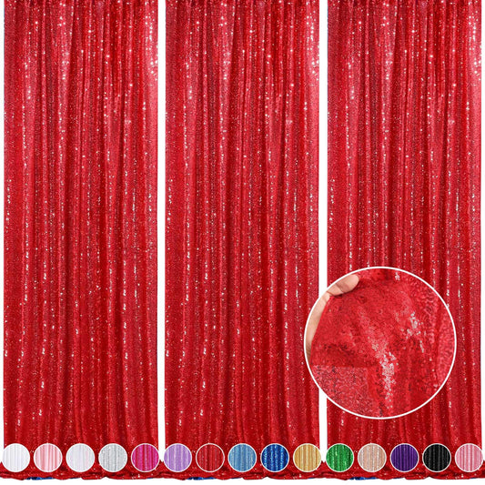 QueenDream Cortinas Rojas de Fondo de Lentejuelas de cumpleaños, Paquete de 3 Cortinas de 2 pies x 8 pies, Cortinas de Fondo para fotografía de Fiesta, Decoraciones de Navidad
