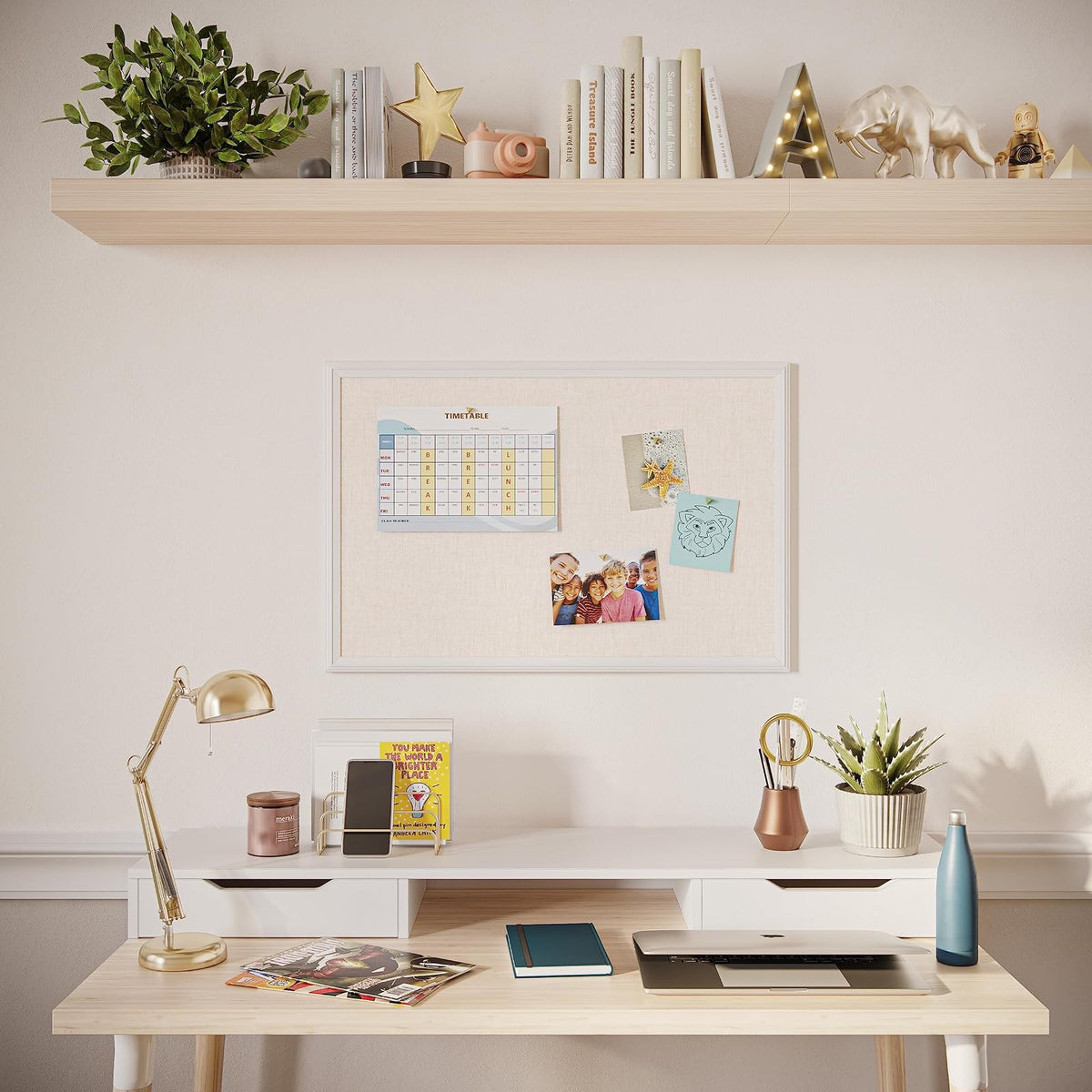 U Brands Farmhouse Linen - Tablero de anuncios (30 x 20 pulgadas), marco de madera blanca (2074U00-01)