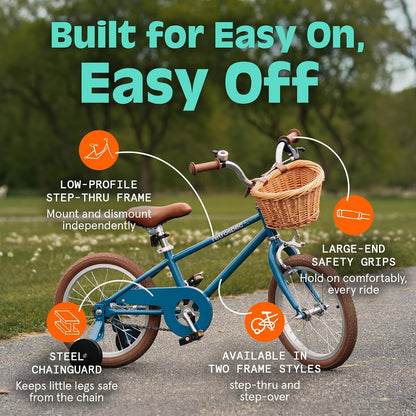 Retrospec Beaumont Mini Bicicleta Infantil de 16 Pulgadas para niños de 4 a 6 años con neumáticos de amortiguación, Frenos en V, Ruedas de Entrenamiento, Cesta y Campana para niños y niñas