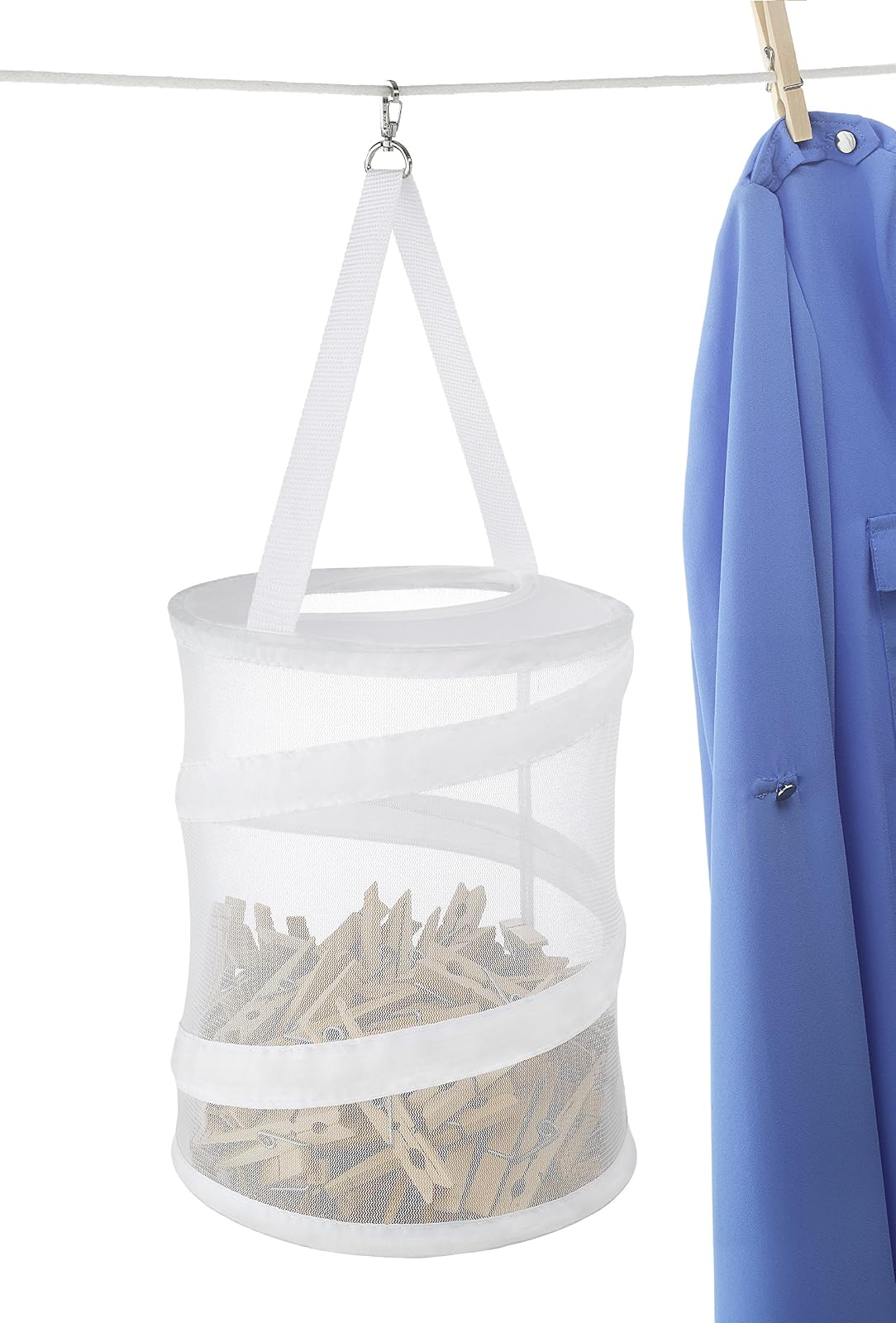 Whitmor - Pinzas de Madera Natural para Ropa, 100 Pines, Blanco, Clothespin Bag, 1