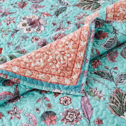 Greenland Home Audrey - Juego de Colcha, Edredón Acolchado, Ropa de Cama, 3 Piezas, Tamaño Jumbo Queen, Turquesa