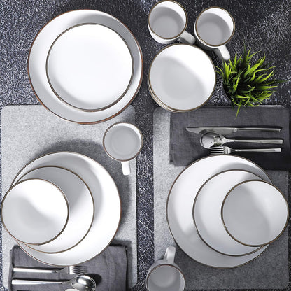 Gibson Home - Vajilla Rockaway redonda de gres, servicio para 4 (16 piezas), color blanco mate y metálico