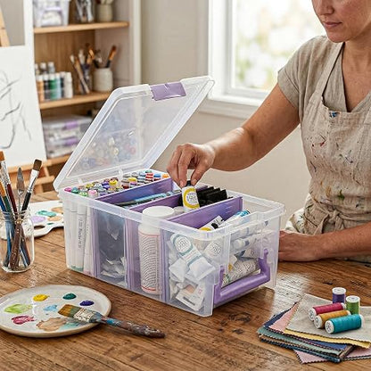 ArtBin - Organizador portátil de manualidades con 3 divisores, estuche de almacenamiento de plástico transparente para suministros de arte y manualidades