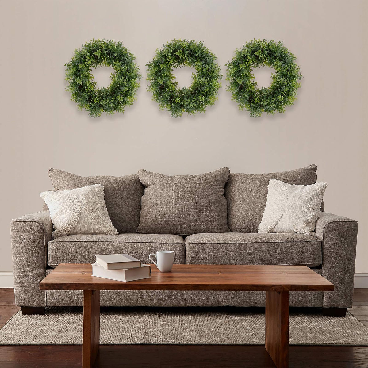 Pure Garden 50-151 Artificial Opal Basil Leaf, Round Wreath, 11.5"