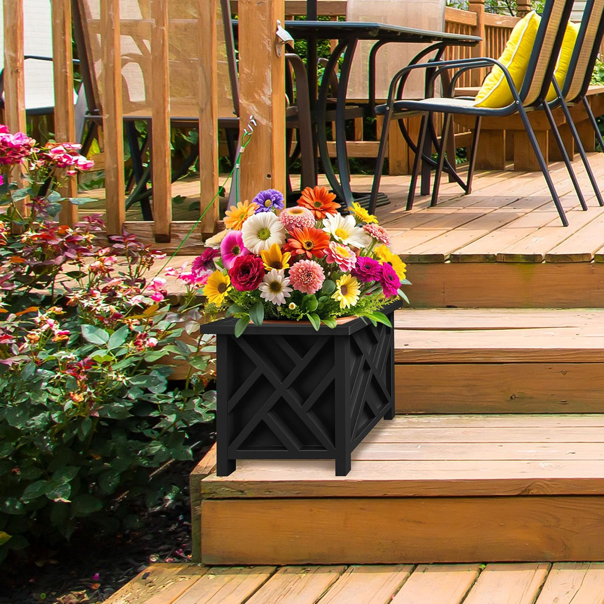 Pure Garden - Maceta Decorativa de 14.75 Pulgadas Cuadrada, para Exteriores, Porche, Patio y decoración de jardín (Negro)