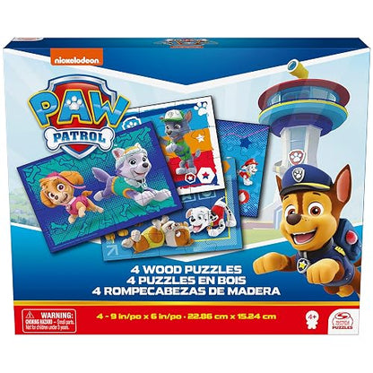 Spin Master Paw Patrol, Paquete de 4 Rompecabezas de Madera, Rompecabezas para niños de 12 Piezas, 16 Piezas, 20 Piezas y 24 Piezas