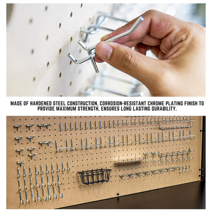 HILTEX 53108 Metal Pegboard Hooks and Accessories Set | 100 Piece | Hanging Tool Set for Garage Organization | Great for Wall Hanging and Shelving, Tool Storage, Craft Organizing